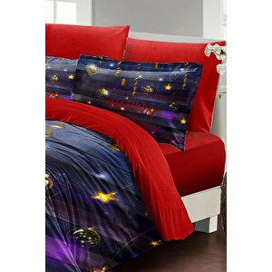 King Size Yılbaşı Nevresim Takım %100 Doğal Pamuk Noel Çift Kişilik Dark