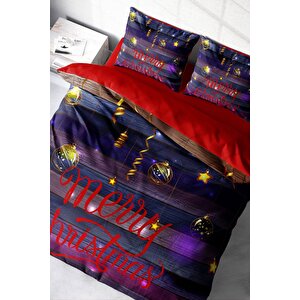 King Size Yılbaşı Nevresim Takım %100 Doğal Pamuk Noel Çift Kişilik Dark