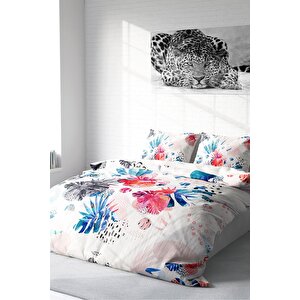 King Size White Tropikal Pamuk Saten Çift Kişilik Nevresim Takımı 3d
