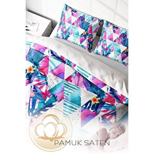 King Size Geometric Tropical 3d Pamuk Saten Çift Kişilik Nevresim Takımı
