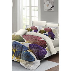 King Size Çift Kişilik Nevresim Takımı Pamuk Saten 3d Özel Tasarım Colorfull Leave