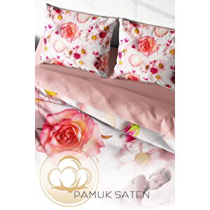 King Size White Rose 3d Çift Kişilik Nevresim Takımı