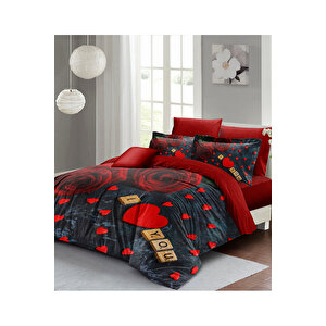 King Size Nevresim Takımı %100 Doğal Pamuk Çift Kişilik 3d Digital Roses Marble