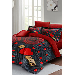 King Size Nevresim Takımı %100 Doğal Pamuk Çift Kişilik 3d Digital Roses Marble