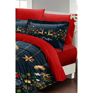 King Size Yılbaşı Süsü Dark Deer Noel %100 Pamuk Saten 3d Çift Kişilik Nevresim Takımı