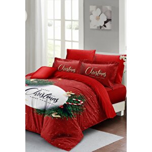 King Size Yılbaşı Süsü Green Christmas Noel %100 Pamuk Saten 3d Çift Kişilik Nevresim Takımı