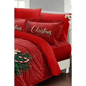 King Size Yılbaşı Süsü Green Christmas Noel %100 Pamuk Saten 3d Çift Kişilik Nevresim Takımı