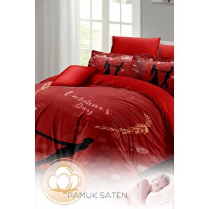 King Size Sevgililer Günü Çift Kişilik Nevresim Takımı%100 Pamuk Saten Valentine's Day
