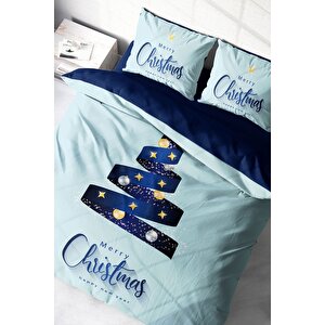King Size Yılbaşı Süsü Merry Christmas Çift Kişilik 3d Nevresim Takımı Pamuk Saten