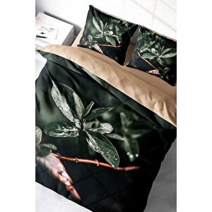 King Size Simple Leave 3d Pamuk Saten Çift Kişilik Nevresim Takımı