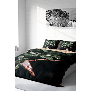 King Size Simple Leave 3d Pamuk Saten Çift Kişilik Nevresim Takımı