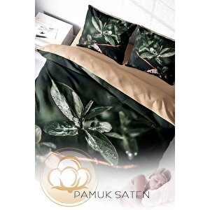 King Size Simple Leave 3d Pamuk Saten Çift Kişilik Nevresim Takımı