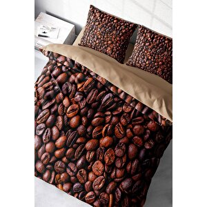 King Size Coffee Duvet 3d Pamuk Saten Çift Kişilik Nevresim Takımı