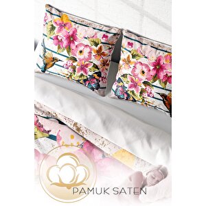 King Size Bird & Butterfly Naturel Çift Kişilik Nevresim Takımı