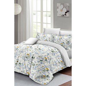 King Size Spring Floral Luxury Çift Kişilik Pamuk Saten Nevresim Takımı