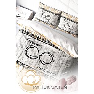 King Size Forever And Ever 3d Pamuk Saten Çift Kişilik Nevresim Takımı