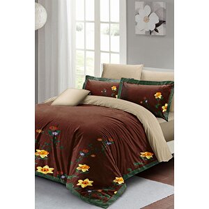 King Size Sun Flowers Çift Kişilik Nevresim Takımı 3d Pamuk Saten
