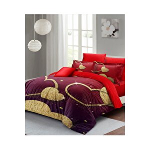 King Size Sevgililer Günü Çift Kişilik Nevresim Takımı%100 Pamuk Saten Shine Love