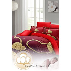 King Size Sevgililer Günü Çift Kişilik Nevresim Takımı%100 Pamuk Saten Shine Love