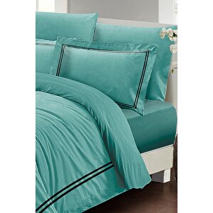 King Size Çift Kişilik Nevresim Takımı %100 Luxury Pamuk Saten Su Yeşili