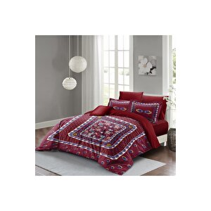 King Size Nevresim Takımı Çift Kişilik 3d Pamuk Saten Red Otantik