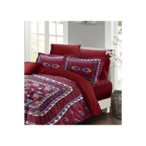King Size Nevresim Takımı Çift Kişilik 3d Pamuk Saten Red Otantik