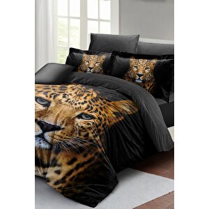 King Size Leopar Çift Kişilik Nevresim Takımı %100 Pamuk Saten 3d Özel Tasarım