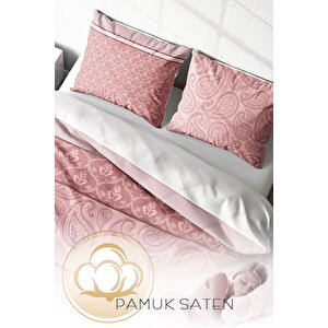 King Size Pink Simurg 3d Pamuk Saten Çift Kişilik Nevresim Takımı