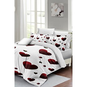 King Size White Love 3d Pamuk Saten %100 Pamuk Çift Kişilik Nevresim Takımı