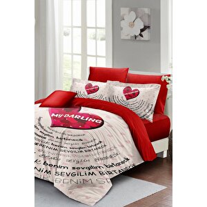 King Size Sevgililer Günü Çift Kişilik Nevresim Takımı%100 Pamuk Saten My Darling