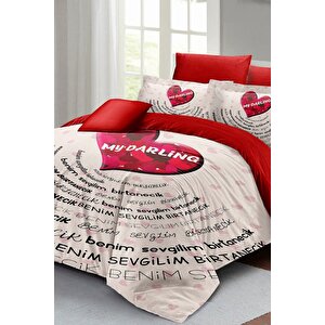 King Size Sevgililer Günü Çift Kişilik Nevresim Takımı%100 Pamuk Saten My Darling