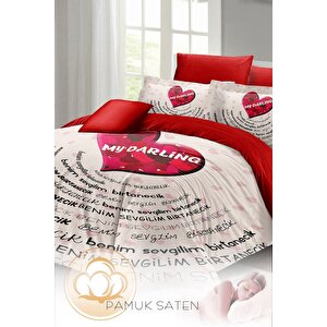 King Size Sevgililer Günü Çift Kişilik Nevresim Takımı%100 Pamuk Saten My Darling