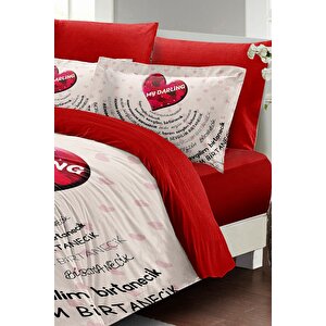 King Size Sevgililer Günü Çift Kişilik Nevresim Takımı%100 Pamuk Saten My Darling