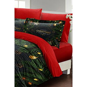 King Size Yılbaşı Süsü Merry Christmas Çift Kişilik 3d Nevresim Takımı Pamuk
