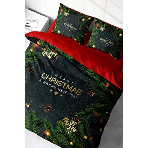 King Size Yılbaşı Süsü Merry Christmas Çift Kişilik 3d Nevresim Takımı Pamuk