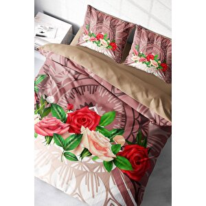 King Size Brown & Roses 3d Çift Kişilik Nevresim Takımı