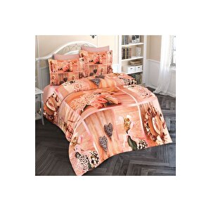 King Size Tulip Heart 3d Pamuk Saten Çift Kişilik Nevresim Takımı