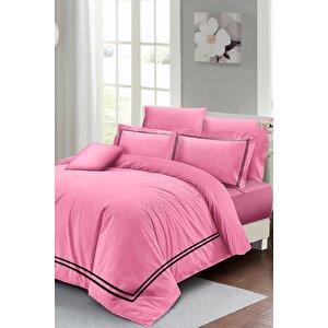 King Size Çift Kişilik Nevresim Takımı %100 Luxury Pamuk Saten Pembe