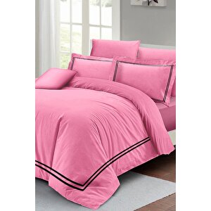 King Size Çift Kişilik Nevresim Takımı %100 Luxury Pamuk Saten Pembe