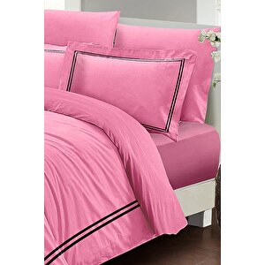 King Size Çift Kişilik Nevresim Takımı %100 Luxury Pamuk Saten Pembe