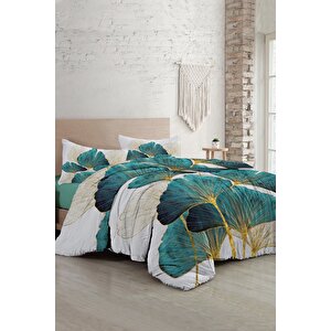 King Size Luxury Leaves Luxury Çift Kişilik Pamuk Saten Nevresim Takımı