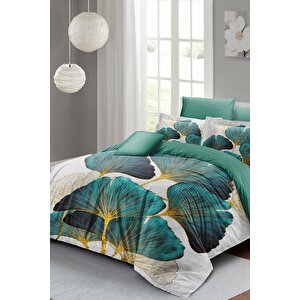 King Size Luxury Leaves Luxury Çift Kişilik Pamuk Saten Nevresim Takımı