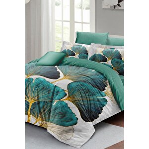 King Size Luxury Leaves Luxury Çift Kişilik Pamuk Saten Nevresim Takımı