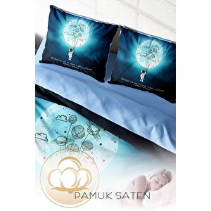 King Size Gece Mottom 3d Pamuk Saten Çift Kişilik Nevresim Takımı