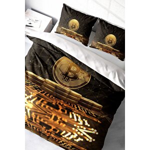 King Size Bitcoin-2 3d Pamuk Saten Çift Kişilik Nevresim Takımı