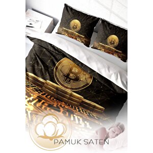 King Size Bitcoin-2 3d Pamuk Saten Çift Kişilik Nevresim Takımı