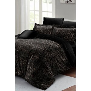 King Size Çift Kişilik Nevresim Takımı Pamuk Saten 3d Özel Tasarım Leopar Print