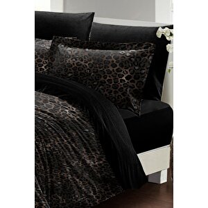 King Size Çift Kişilik Nevresim Takımı Pamuk Saten 3d Özel Tasarım Leopar Print