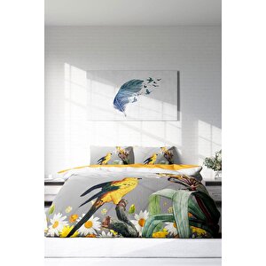 King Size Yellow Parrot 3d Çift Kişilik Nevresim Takımı