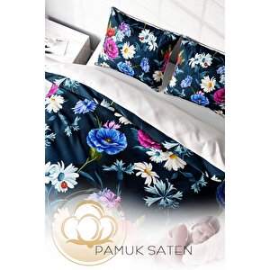 King Size Çiçekli 3d Pamuk Saten Çift Kişilik Nevresim Takımı